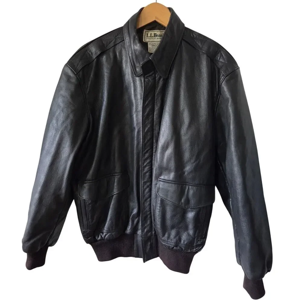 L.L. Bean Men's 40 TALL Leather Bomber Jacket Brown A-2 Flight Thinsulate